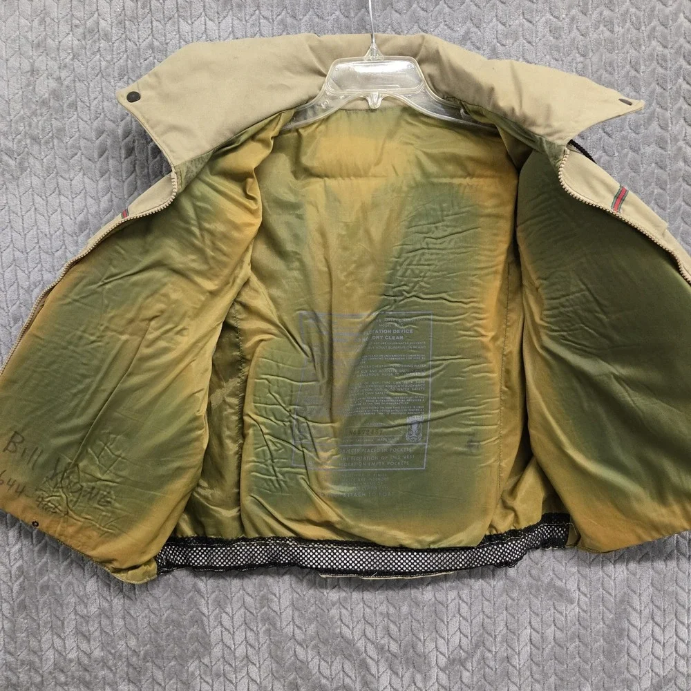 Vintage America's Cup Mens Large Life‎ Jacket Buoyant Vest Khaki Tan USA Stains*